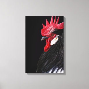 Country Farm Rooster Black Red White Chicken Foto Leinwanddruck