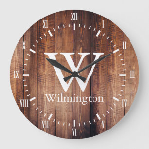 Country Farm Rustic Dark Barn Wood Planks Große Wanduhr