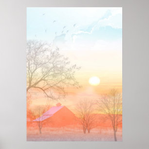 Country Farm Sonnenaufgang Pastellfarben Plakat