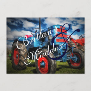 Country Farm Traktor Blue Wedding Einladungen