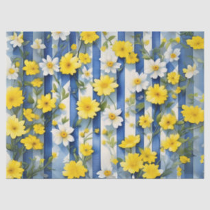 Country Farmhouse Blau, Weiß und Gelb Blumen Seidenpapier