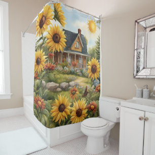 Country Farmhouse Dreamy Golden Sonnenblumen Duschvorhang