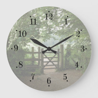 Country Farmhouse Garden Meadow Gate Wall Clock Große Wanduhr
