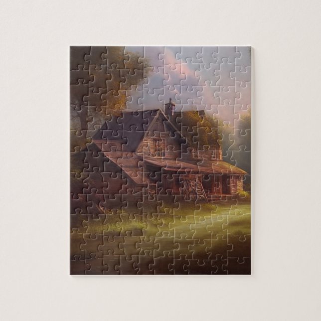 Country Farmhouse Landscape Oil Painting Puzzle  (Vertikal)