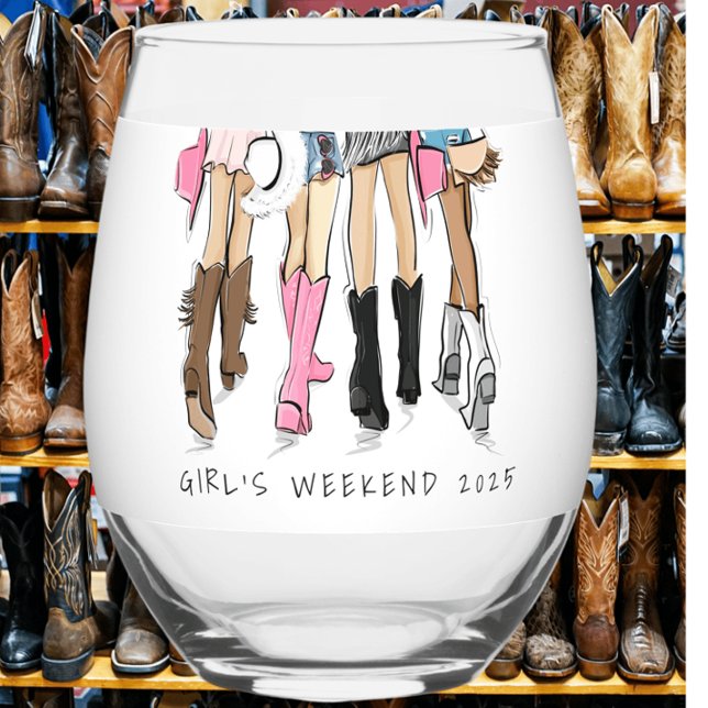 Country Fashion Cowboy Boots Girl's Weekend Custom Weinglas Ohne Stiel (Von Creator hochgeladen)