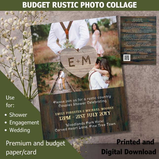 Country Fayre Rustic Wood Carved Hearts Foto Cosy Einladung (Von Creator hochgeladen)