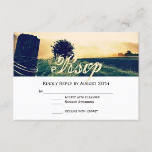 Country Field Fence Post Wedding RSVP Cards Karte