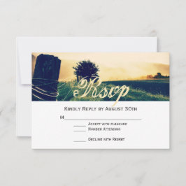 Country Field Fence Post Wedding RSVP Cards Karte