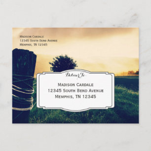 Country Field Fence Post Wedding RSVP Postkarten