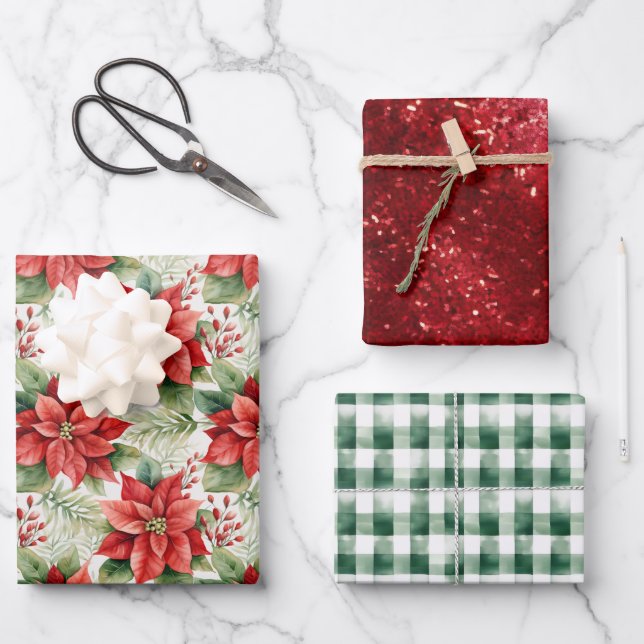 Country Floral Kariert Bauernhof Weihnachten Geschenkpapier Set (Vorderseite)