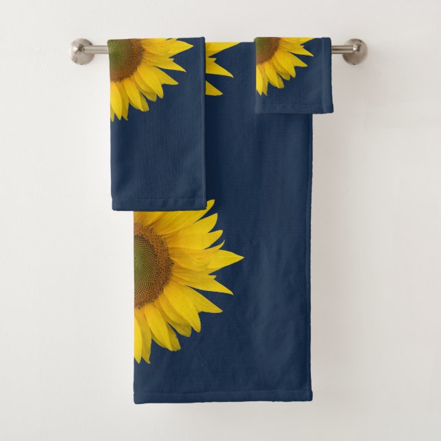 Country Floral Sonnenblumen Sommer Navy Blau Badhandtuch Set (Insitu)