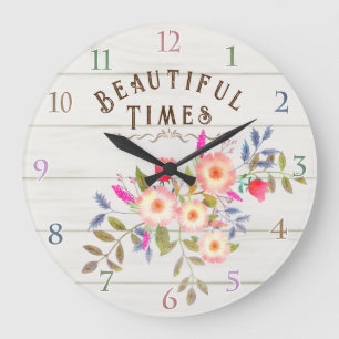Country Floral White Pine Große Wanduhr