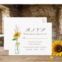 Country Floral Yellow Sunflower Wedding RSVP