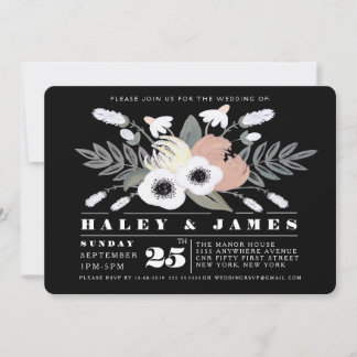 Country Florals Wedding Black & White Einladungen