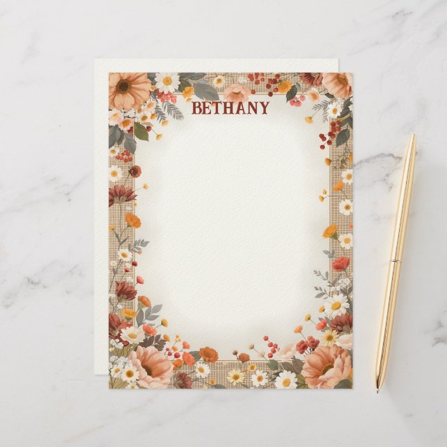 Country Flowers on Burlap Briefbogen (Vorderseite/Rückseite Beispiel)