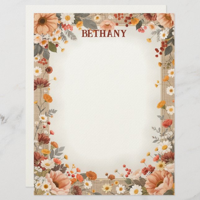 Country Flowers on Burlap Stationery Paper Briefbogen (Vorne/Hinten)