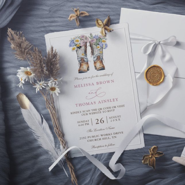 Country Flowers Rustic Chic Budget QR Code Wedding Einladung (Von Creator hochgeladen)