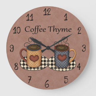 Country Folk Art Kitchen Coffee Design Große Wanduhr