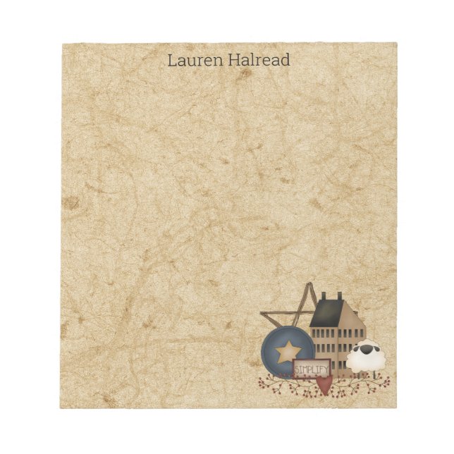 Country Folk Art Mustard Saltbox Schafdekor Notizblock (Vorderseite)