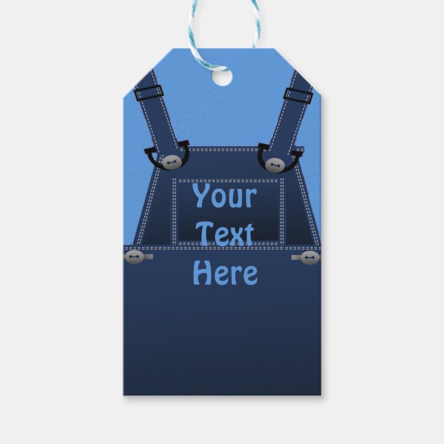 Country Folk Blue Overalls Custom Gift Tag Geschenkanhänger (Vorderseite)