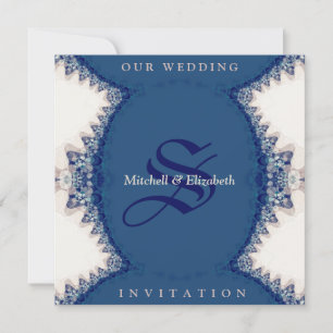 Country Folk Dark Blue+Cream Hochzeitseinladungen Einladung