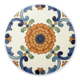 Country Folk Flower Mediterranean Blue Orange Keramikknauf