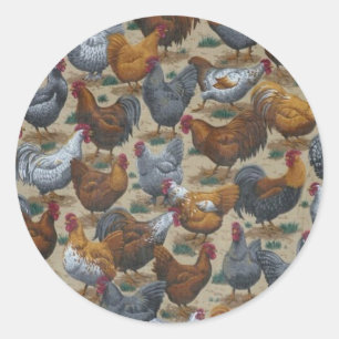 Country Fond Roosters & Hens Stickers