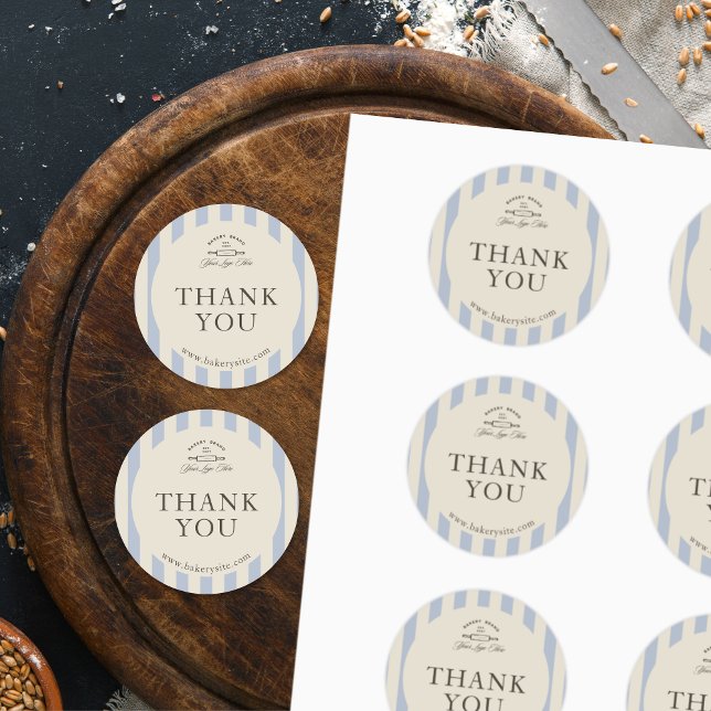 Country French Blue Striping Bakery Logo gestriche Runder Aufkleber (Von Creator hochgeladen)