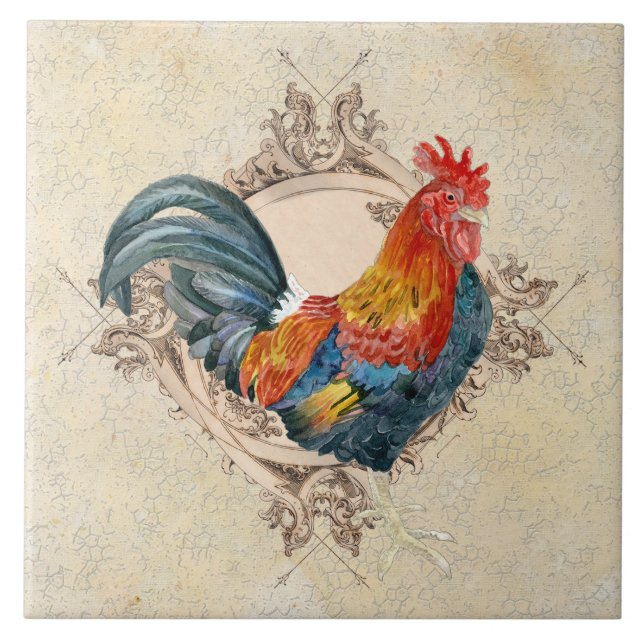 Country French Rooster Bauernhof Küche Vintag Fliese (Vorderseite)