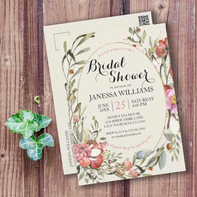 Country Garden Floral Bridal Shower Invitation  Postkarte (PRETTY COUNTRY GARDEN BRIDAL SHOWER POSTCARD INVITATION
)
