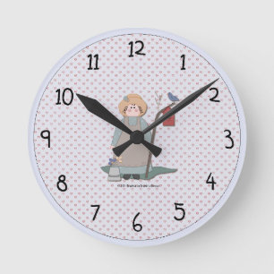 Country Garden Girl Wall Clock Runde Wanduhr