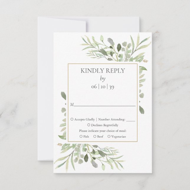 Country Garden Watercolor Greenerity Wedding RSVP (Vorderseite)