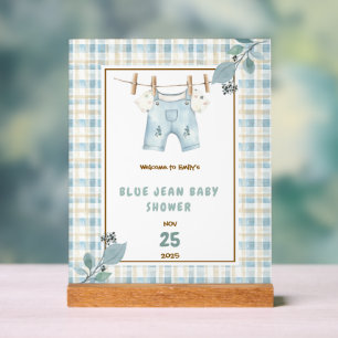 Country Gingham Blue Jean Baby Dusche Willkommen Acrylschild