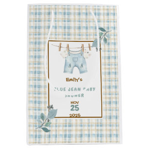 Country Gingham Blue Jean Baby Dusche Willkommen Mittlere Geschenktüte