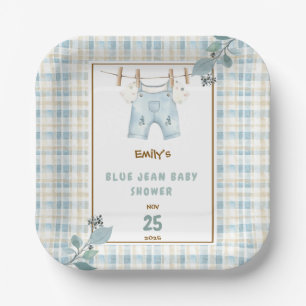 Country Gingham Blue Jean Baby Dusche Willkommen Pappteller