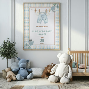 Country Gingham Blue Jean Baby Dusche Willkommen Poster