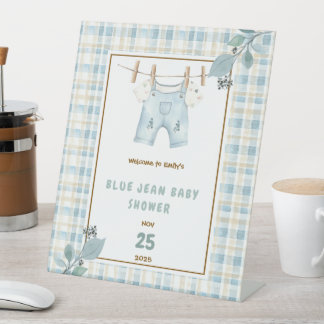 Country Gingham Blue Jean Baby Dusche Willkommen Sockelschild