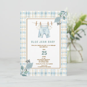 Country Gingham Blue Jean Baby Shower Einladung