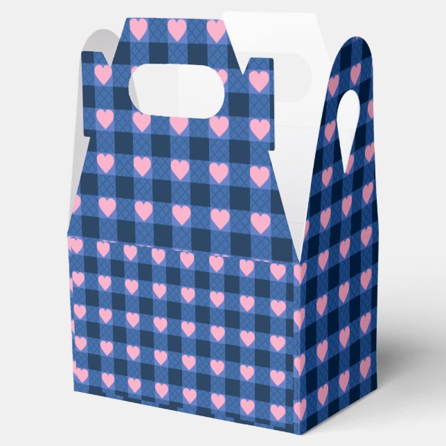 Country Gingham Blue Pink Herzmuster Geschenkschachtel (Geöffnet)