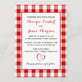 Country Gingham Red & White Karos Hochzeit Kariert Einladung