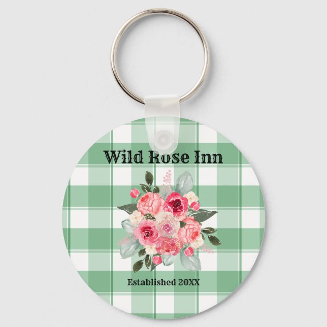 Country Gingham Wild Rose B & B Custom Farmhouse Schlüsselanhänger (Vorderseite)