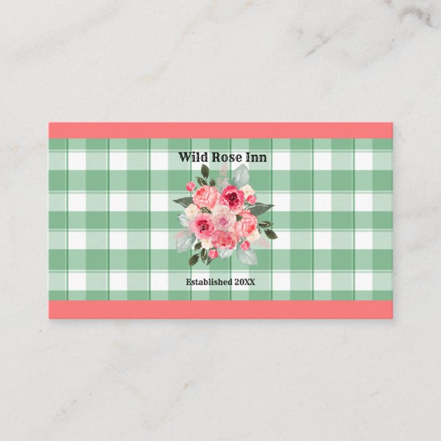 Country Gingham Wild Rose B & B Custom Farmhouse Visitenkarte (Vorderseite)
