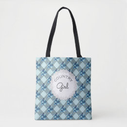 Country Girl Blue Gingham Blume Muster
