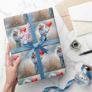 Country Girl mit Red Heart Ballon Geschenkpapier