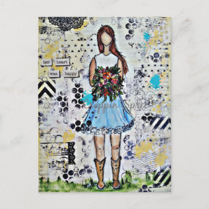 Country Girl. Originale Mixed Media Art Postkarte