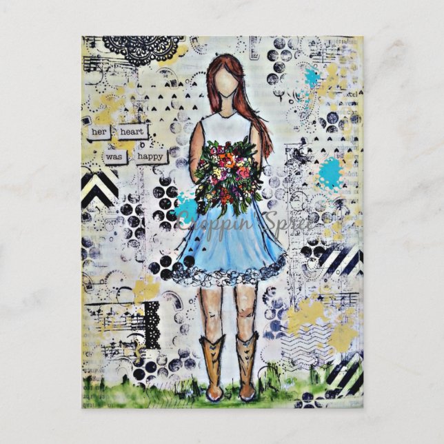 Country Girl. Originale Mixed Media Art Postkarte (Vorderseite)