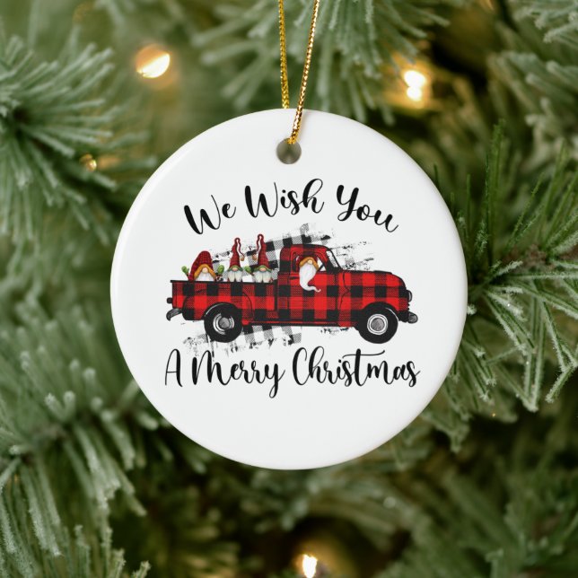 Country gnome Weihnachtswagen hinzufügen Stimmung Keramik Ornament (Baum)