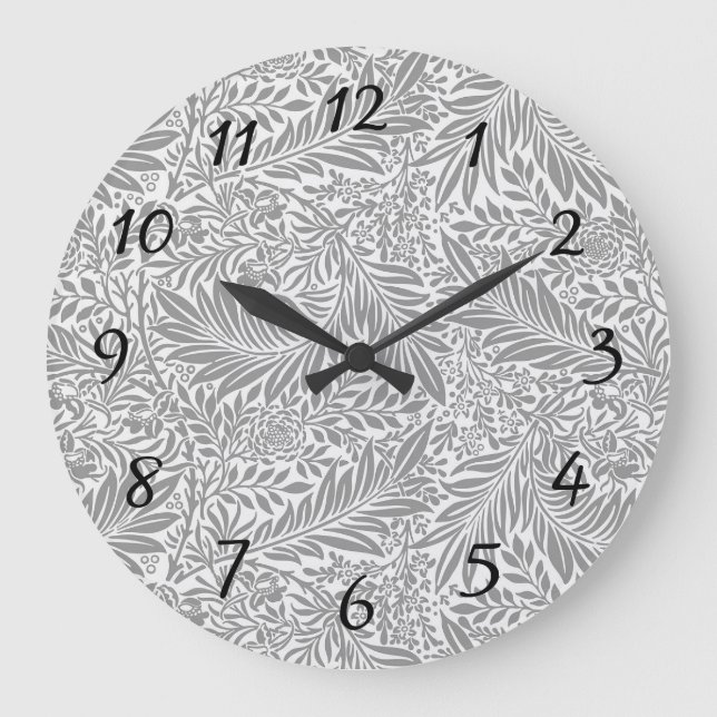 Country Grau William Morris Leaf Pattern Große Wanduhr (Vorderseite)