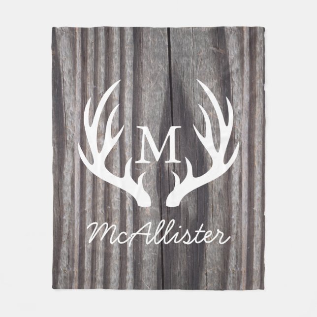 Country Gray Wood Deer Antlers Personalisiert Fleecedecke (Vorderseite)
