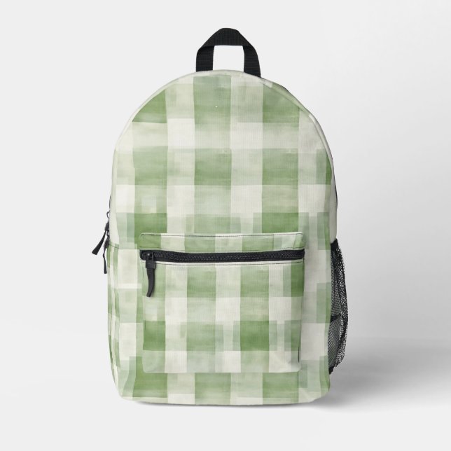 Country Green Cream Plaid Stripes Bedruckter Rucksack (Vorderseite)